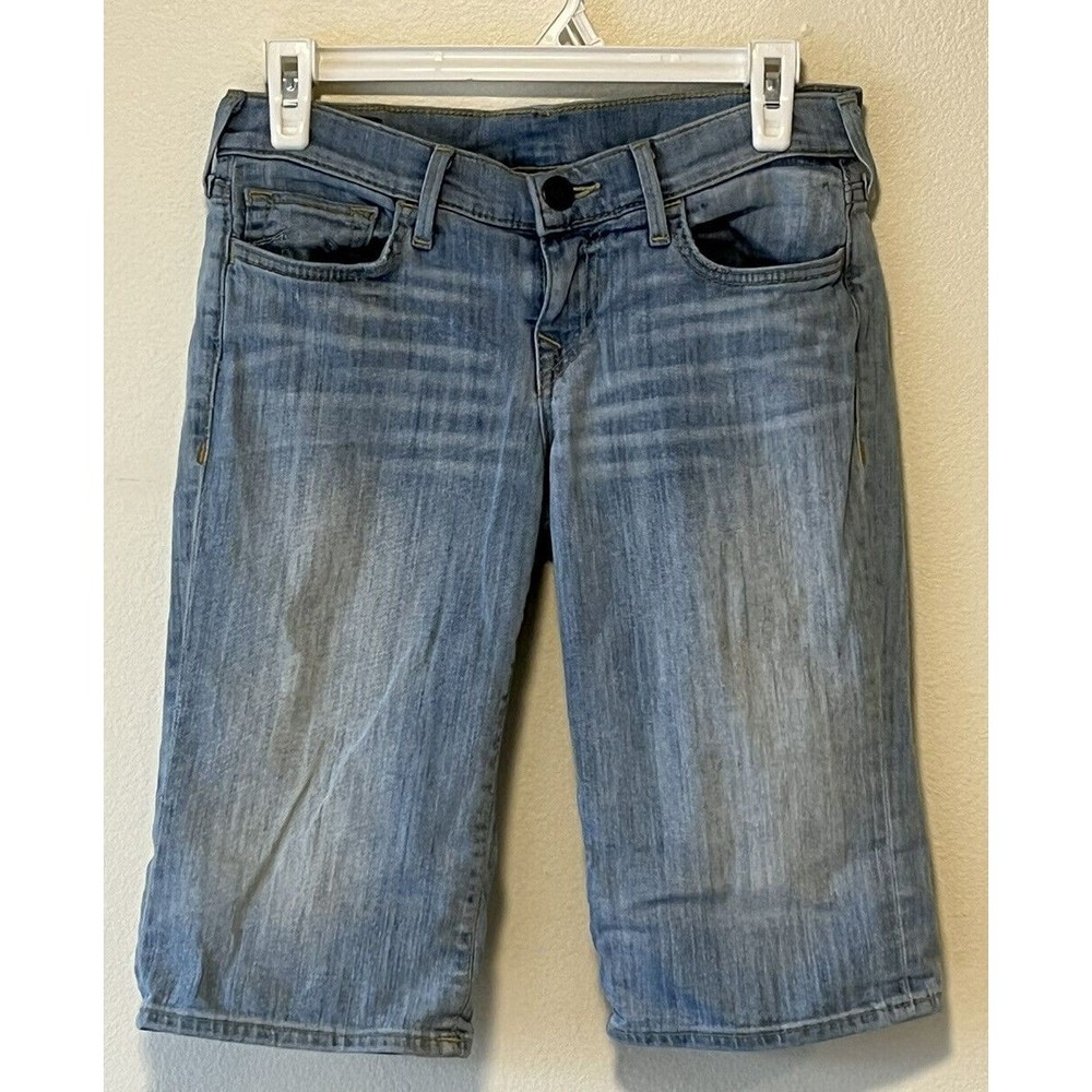 True Religion Savannah Denim Long Jean Bermuda Shorts Size 27 Light Blue Wash